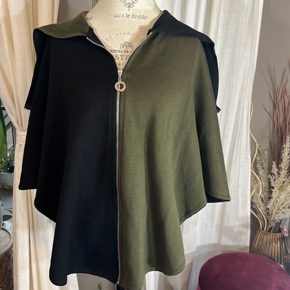 Ángel black & olive green cape tunic overcoat zipper hoodie & jacket Small - Picture 12 of 15